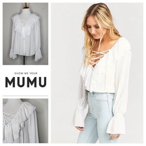 Show Me Your‎ Mumu White Long Sleeve Elton Top Size XS